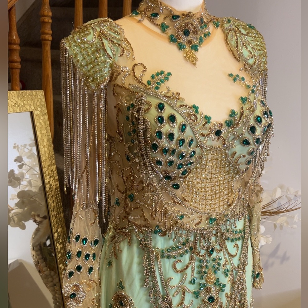 Billini Mint Green and Gold Embellished Wedding Dress